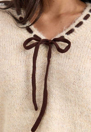 Vinaye V-neck L/S DETAIL KNIT TOP Beige