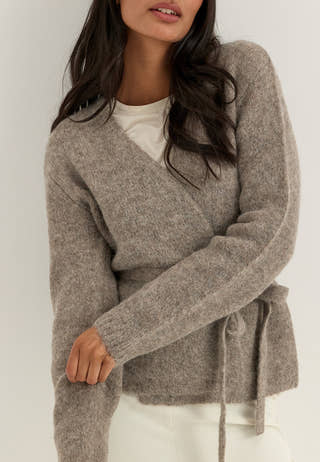 Slfgabriella Ls Knit Belt Cardigan Beige