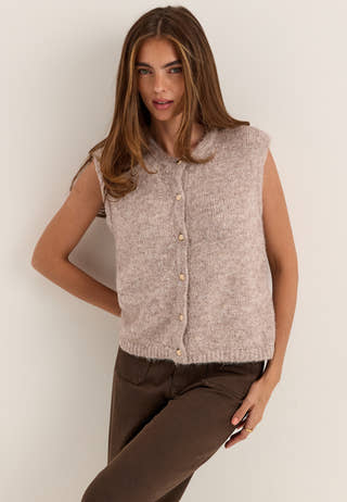 Objsaggia Re Knit Vest Cardigan Beige