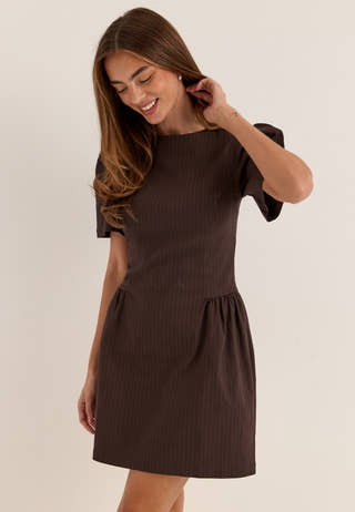 Pinstripe Shaped Waist Short Dress Striped