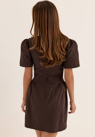 Pinstripe Shaped Waist Short Dress Striped