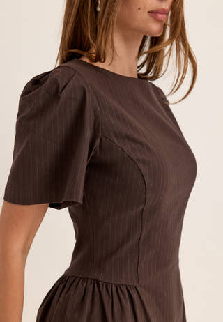Pinstripe Shaped Waist Short Dress Striped