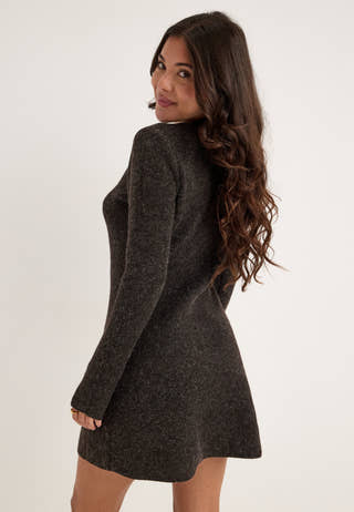 Vmdoffyjaquard Ls V-nk Button Dress Brown