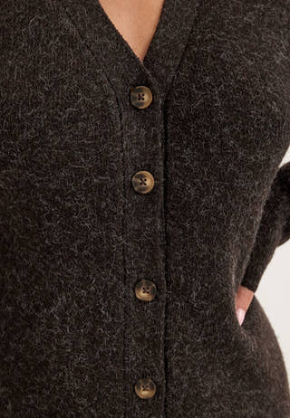 Vmdoffyjaquard Ls V-nk Button Dress Brown