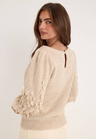 Objjucca L/S RE KNIT PULLOVER Beige