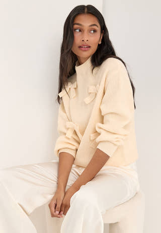 Onllisa Ls Bow Pullover Knt Beige