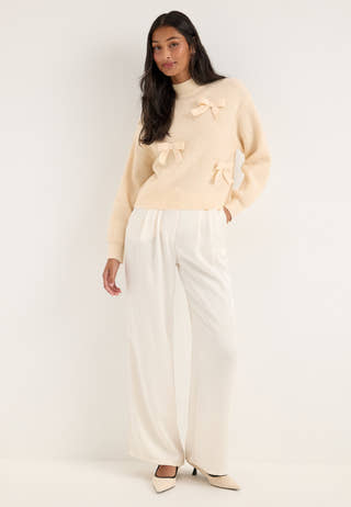 Onllisa Ls Bow Pullover Knt Beige