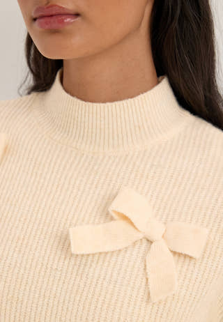 Onllisa Ls Bow Pullover Knt Beige