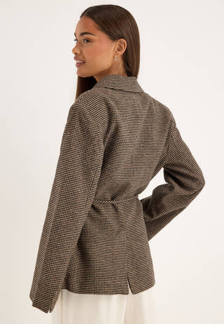 Onlnella L/S BELT CHECK BLAZER Brown