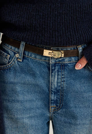 Suede Belt With Turn Lock Brown