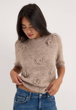 Onlzaggie Ss Flower O-neck Cc Knt Beige
