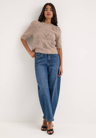 Onlzaggie Ss Flower O-neck Cc Knt Beige