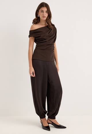 Asymmetric Draped Top Brown