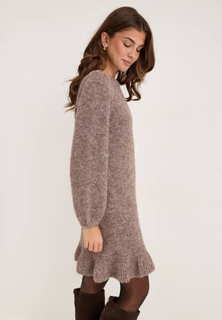 Vibows L/S PEPLUM KNIT DRESS Grey