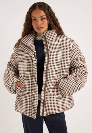 Pcasta Aop Puffer Jacket Brown