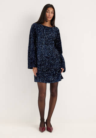 Pckammy Ls Deep Back Bow Dress Blue