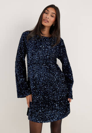Pckammy Ls Deep Back Bow Dress Blue