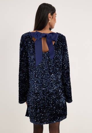 Pckammy Ls Deep Back Bow Dress Blue