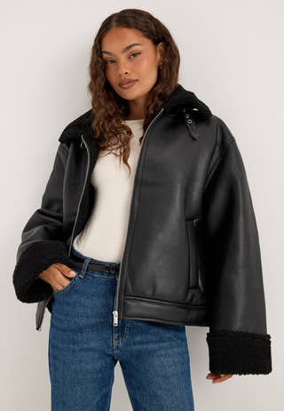 Pcava Coated Aviator Jacket Black