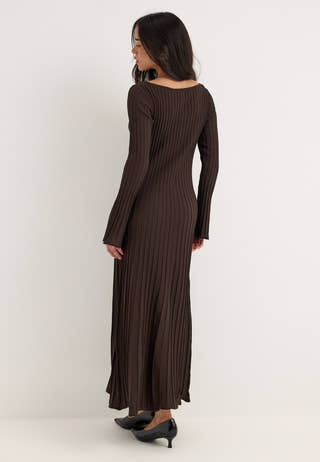 Vmalessandria Ls Boatneck Ankle Dress Brown