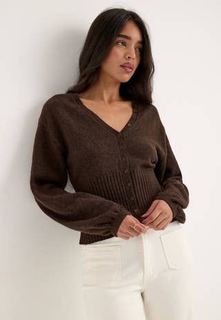 Pcsally Ls V-neck Button Knit Brown