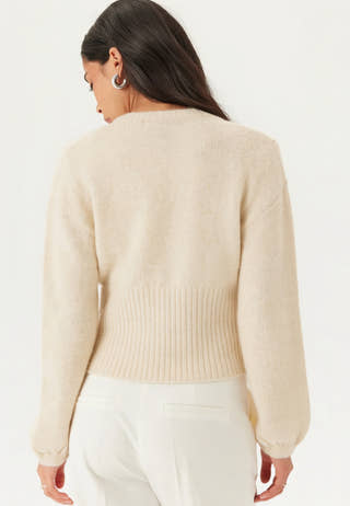 Pcsally Ls V-neck Button Knit Beige