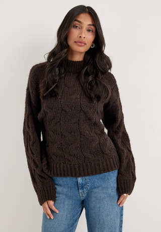 Vmmaybe Ls High Neck Cable Pullover Brown