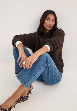 Vmmaybe Ls High Neck Cable Pullover Brown