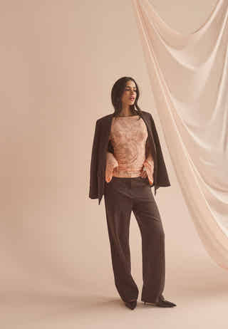 Straight High Waist Suit Trousers