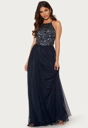 High Neck Sequin Maxi Dress