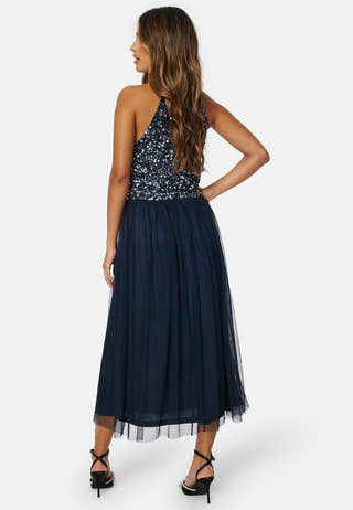 High Neck Sequin Midi Dress