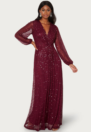 maroon sequin dress long sleeve Ritz | Burgundy Sequin Plunge-Neck Mini Dress With Long Sleeves