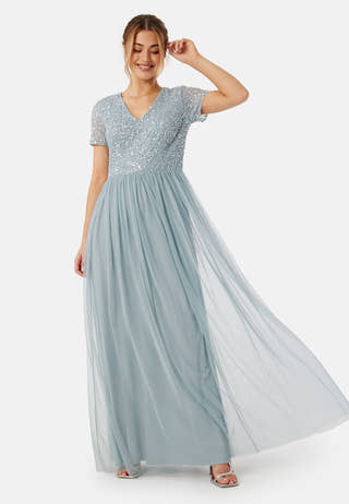Short Sleeve Sequin Embellished Maxi Dress