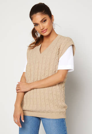 Cable Knit High Neck Tank Top