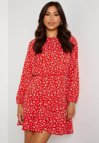 Ditsy Print Pleat Dress