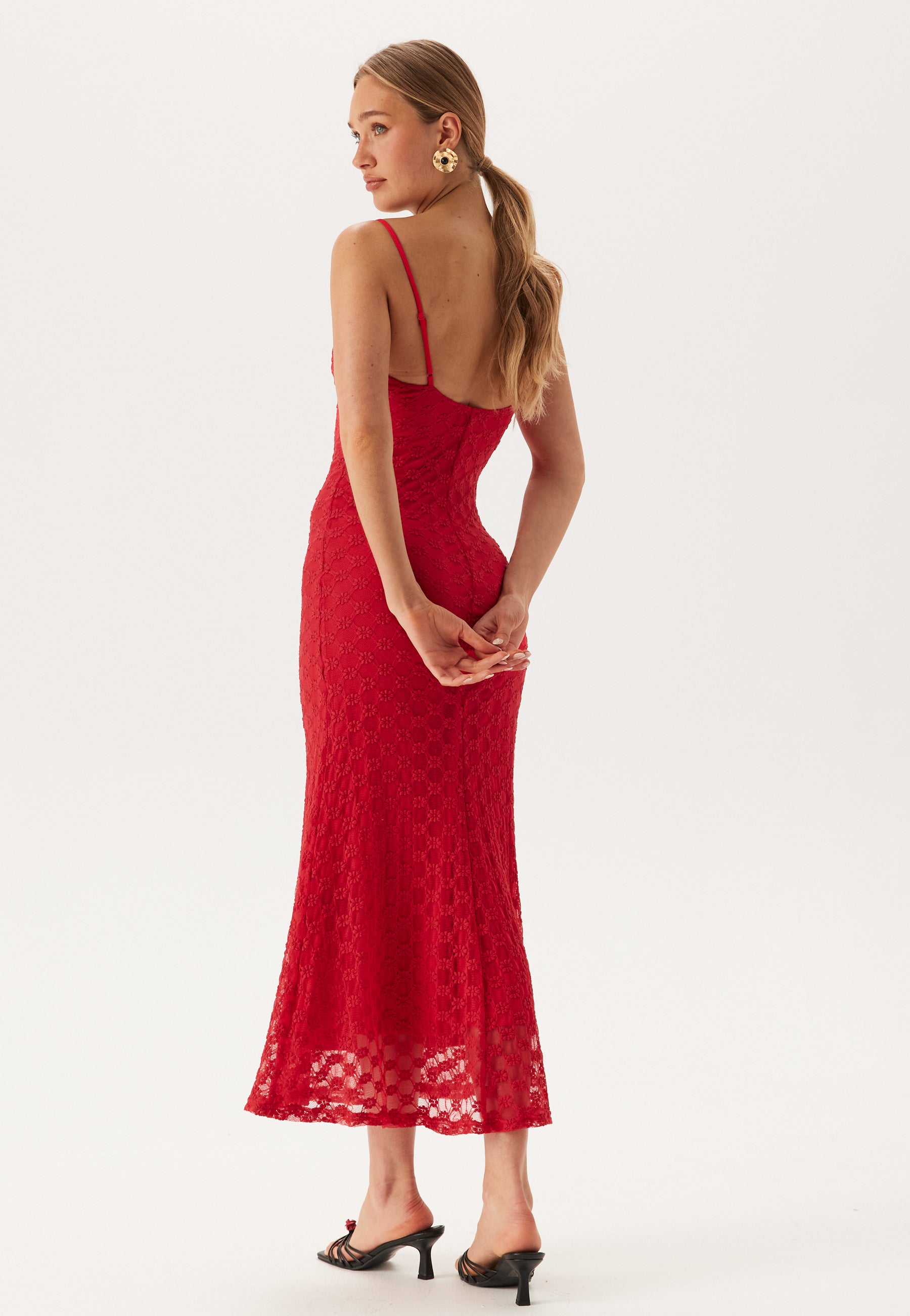 bardot adoni off-the-shoulder fitted stretch lace midi dress BARDOT Adoni Off Shoulder Maxi Dress