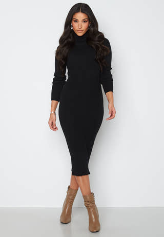 Roll Neck Rib Knit Midi Dress