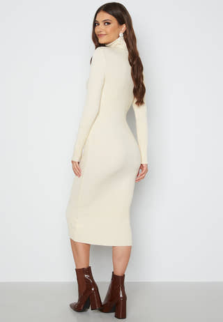 Roll Neck Rib Knit Midi Dress