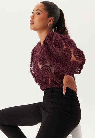 3D Flower Puff Sleeve Blouse