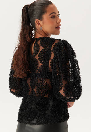 3D Flower Puff Sleeve Blouse