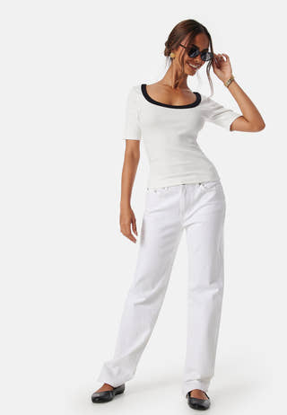 Contrast Rib Short Sleeve Top