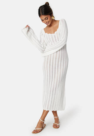 Boat Neck Structure Knitted Dress