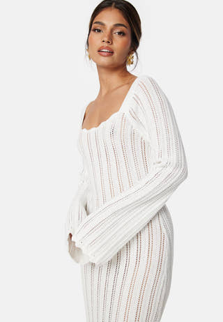 Boat Neck Structure Knitted Dress