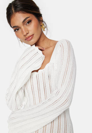Boat Neck Structure Knitted Dress