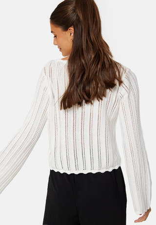 Boat Neck Structure Knitted Sweater