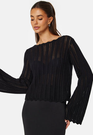 Boat Neck Structure Knitted Sweater