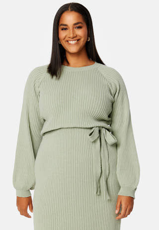 Round Neck Rib Knitted Midi Dress