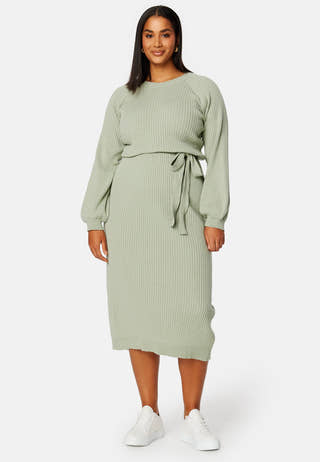 Round Neck Rib Knitted Midi Dress