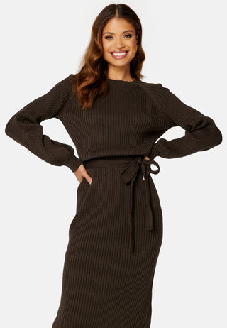 Round Neck Rib Knitted Midi Dress