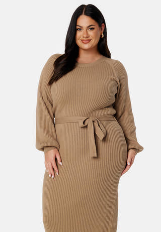 Round Neck Rib Knitted Midi Dress